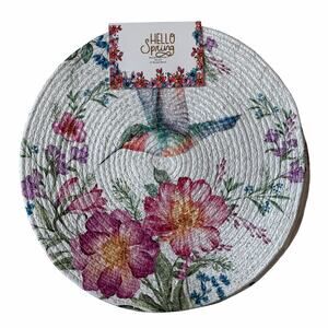 Hummingbird Floral Braided Placemats 15in Round Set of 4 Pop of Color New